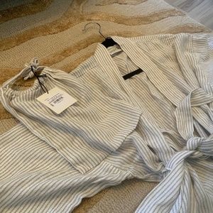 Hearth & Hand with Magnolia, Gray Ticking stripe Robe, New